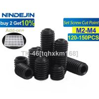 ┇▲ NINDEJIN 120-150pcs M2 M2.5 M3 M4 Hex Hexagon Socket Set Screw Cup Point Grub Screw 12.9 Carbon Steel Headless Screw Hex Key