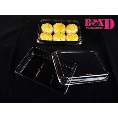 กล่องขนมพลาสติกฝาใส กล่องขนม  6 ชิ้น ฐานพลาสติกสีดำ (X60)