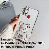 JieFie แฟชั่นหมีอิฐสำหรับ Samsung Galaxy J4 Plus / J6 Plus / J2 Prime / J7 Prime / J7 Pro / J7 2017 / A7 2018 / A21S / A02S / A03S / A04S / A02 / A03 / A04 Luxury Chrome ชุบ Soft TPU + ซ่อนขาตั้ง