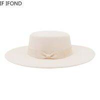 10CM Wide Brim Flat Top Fedora Hats For Women Ribbon Bowknot Formal Wedding Dress Cap Men Jazz Hats Sombreros De Mujer