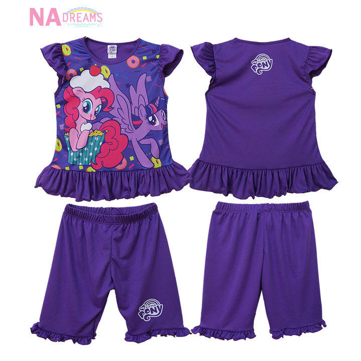 my-little-pony-ชุดเซ็ตเด็ก-ชุดเสื้อกางเกงเด็กหญิง-ลายการ์ตูน-โพนี่-pony-จาก-nadreams-สีม่วง