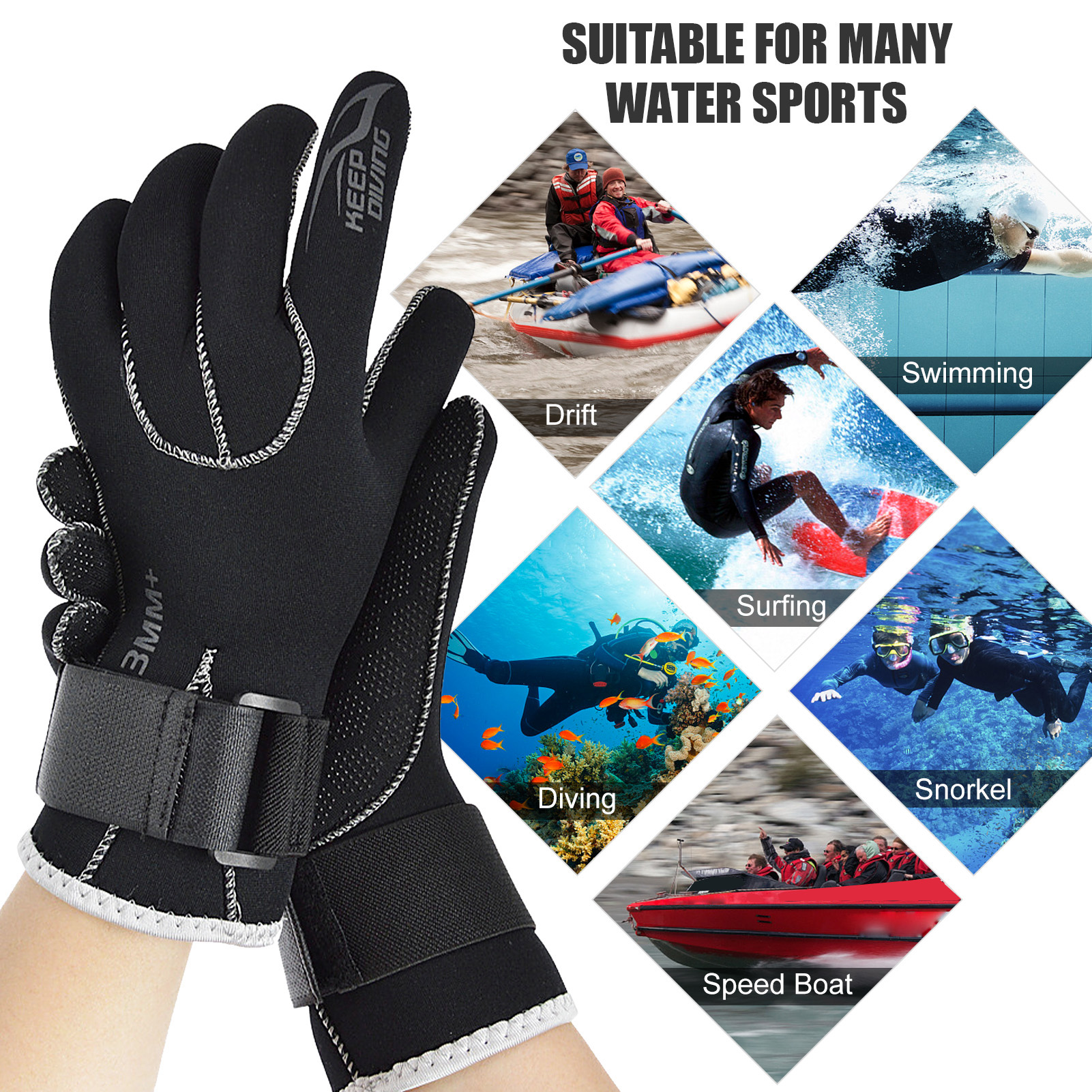 1pair 3mm Wetsuit Gloves Water Sports Double Lined Surfing Diving Multifunction 
