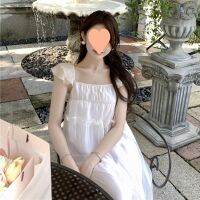 White tender small fly sleeve dress female summer new easing show thin sweet temperament fairy long skirt