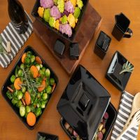 Nova Square 15 Piece Stoneware Accessory Set, Black  For Home Dinner Set Dishes And Plates Sets