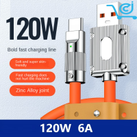 1.5เมตร120วัตต์6A ชาร์จเร็วมากสายไฟปลอกโลหะผสมสังกะสีชนิด C ชาร์จเร็วสายสำหรับข้อมูล I-Phon 14 13 Xiaomi สูงสุด Huawei O-Ppo-Vo Samsun 6.0ลวดหนา