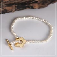 S925 pure silver plated 14K natural irregular pearl flower bracelet Fashion and simplicity go with everything Ms bracelet