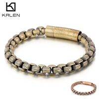 KALEN Punk สร้อยข้อมือโซ่สแตนเลสสตีลเชื่อมสำหรับผู้ชาย22.5Cm Biker ข้อมือโซ่มือ Bilezik เครื่องประดับ