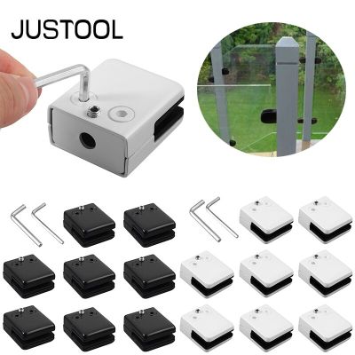 JUSTOOL 8Pcs 8-10MM Square Glass Clamps Stainless Steel 304 Clip Flat Back Bracket Shelf Balustrade Holder Clamp Black / White Clamps