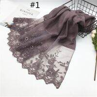 Jifang Women Cotton Scarf Double Side Embroidery Floral Lace Silk Scarf Muslim Hijabs WJ180