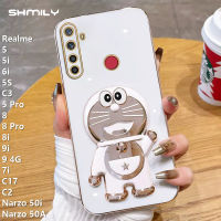 Shmily เคสโทรศัพท์ตั้งแมวแฟชั่น DingDong,สำหรับ Realme 5 5i 6i 5S C3 5 Pro 8 8 8 8 Pro 8i 9i 9 4G 7i C2 Narzo 50i Narzo 50A หรูหราด้วยไฟฟ้าขอบตรงซิลิโคนนิ่มกันกระแทก