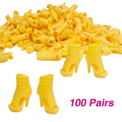 NK รองเท้าสีเหลือง100คู่อย่างเป็นทางการสำหรับตุ๊กตา1/6ส้นสูงรองเท้าตุ๊กตาพลาสติกรองเท้าแตะทำด้วยมือสำหรับอุปกรณ์เสริมตุ๊กตาบลายเลดี้