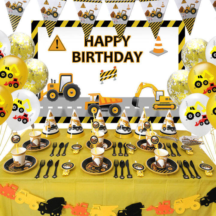 Construction Vehicle Party Decorations Cars Disposable Tableware Set ...