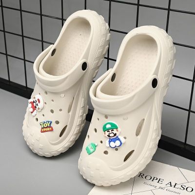 【Hot Sale】 Hole shoes mens summer outer non-slip wear-resistant Baotou sports dual-use beach sandals and slippers womens hole