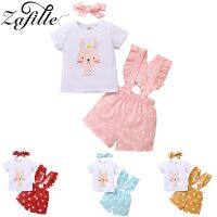 ZAFILLE Baby Girl Outfits Set Pink Cute Rabbit Clothes For Newborns White Top Polka Dots Overalls Toddler Infant Girl Clothing