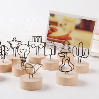 8pcs Cute Cartoon Card Holder Desktop Photo Note Holder Clips Wooden Desk Memo Clip Photo Studio Wedding Favors Accessories