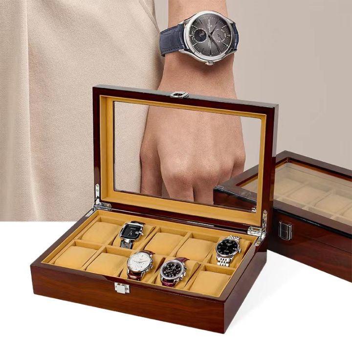 พร้อมส่ง-ไม้แท-กล่องนาฬิกา-10-เรือน-กล่องใส่นาฬิกา-10ช่อง-กล่องเก็บนาฬิกาข้อมือ-กล่องไม้นาฬิกา-กล่องสะสมนาฬิกา-10watch-box
