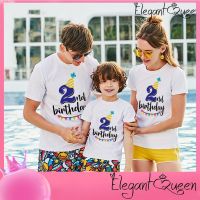 สง่างามเรียบหรู❤Queen ITS My Birthday 2-Years-Old Boy Baby Birthday Party Family T-Shirt Summer Short-Sleeved Family Top