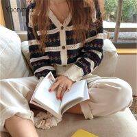 【yoonimall】เสื้อคาร์ดิแกนผ้าขนสัตว์ฤดูใบไม้ร่วงลายดอกไม้เกาหลี