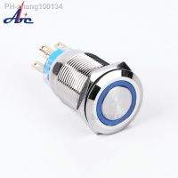 22mm waterproof Flat round head stainless steel ring LED light momentary self locking metal push button switch