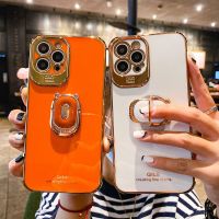 ❀ For IPhone 12promax Case Electroplating Orange Red Anti-Drop Protective Cartoon Ring Grip Case for Iphone 12 MAX 11 Pro XS XR X