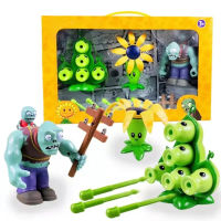 ของเล่นเป่าฟิกเกอร์ตัวการ์ตูนแอคชั่นลาย PLANTS VS ZOMBIES เครื่องประดับโมเดลสำหรับของขวัญเด็กชายหญิง