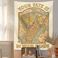 Tarot Cat Tapestry Wall Hanging Your Fate Is In Your Hand Sun Moon Boho Aesthetic Psychedelic Fabric Cute Cat Home Bedroom Decor