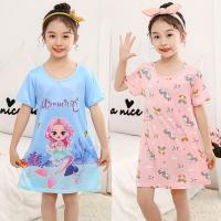 Cotton Girl Dress Summer Short Sleeved Kids Dresses Carton Mermaid Childrens Dressing Gown 2 4 6 8 10 12 Years Girls Clothing