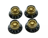 KAISH 4x LP Custom Bell Knobs Top Hat Knob Black w/ Gold fits SG LP Guitars