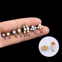 1PC 1.2X8mm Surgical Steel Opal Stone Stud Earring Lip Ring Gold Plated Flat Back Cartilage Earring Labret Lip Piercing Jewelry Body jewellery