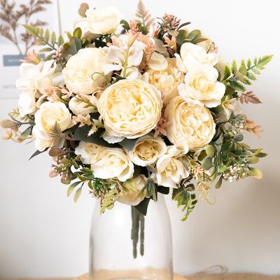 【CC】 Silk Artificial Flowers Cheap Decoration Wedding Fake Bouquet Wreath Supplies