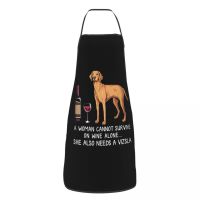 Funny Vizsla Dog And Wine Bib Aprons Women Men Unisex Kitchen Chef Cartoon Animal Tablier Cuisine for Cooking Baking Painting