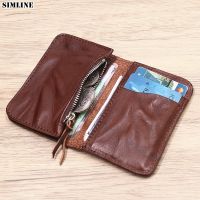 （Layor wallet） หนังแท้ผู้ถือบัตรกระเป๋าสตางค์สำหรับผู้ชายผู้หญิงวินเทจแฮนด์เมดสั้นพับมินิกระเป๋าบางขนาดเล็กที่มีกระเป๋าเหรียญกระเป๋าหญิง