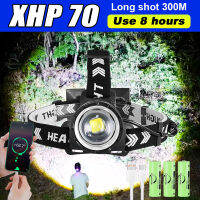 XHP70 Led ชาร์จหัวไฟฉายแบบพกพาไฟหน้า18650กันน้ำ H Ead Light ซูม1000เมตรอัลตร้าที่มีประสิทธิภาพ Led ไฟหน้า