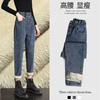 Plus Velvet Jeans Womens High Waist Thin All-Match Loose Korean Version Winter 2022 New Daddy Straight Wide-Leg Pants