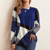 Shell Blouses For Women S Round Neck Long Sleeve Patchwork Print Fashion Casual Loose Fall Blouse For Women