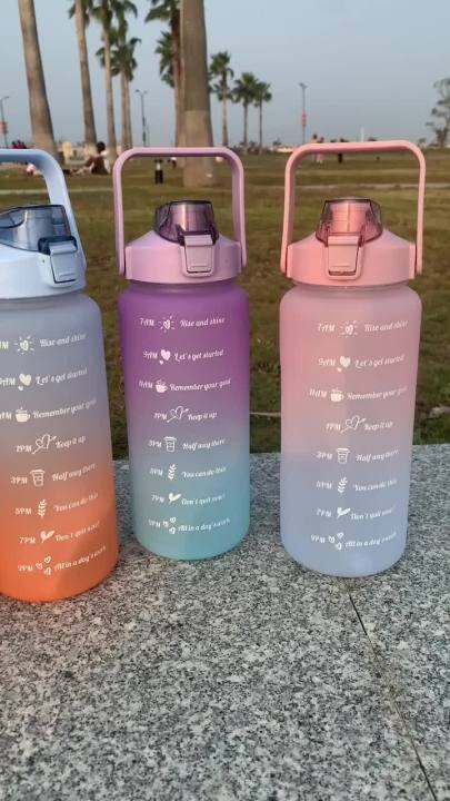 2 Liters Water Bottle Sports Drinking Bottle with Time Marker Portable ...