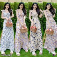 [ส่งไว!] M18006  Maxi Dress เดรสผูกไหล่งานสวย กระโปรงหางปลาค่ะ งานผ้าไหมอิตาลีผ้าพริ้ว เพิ่มความคิ้ว กระโปรงเย็บระบายชายเพิ่มดีเทลความสวย