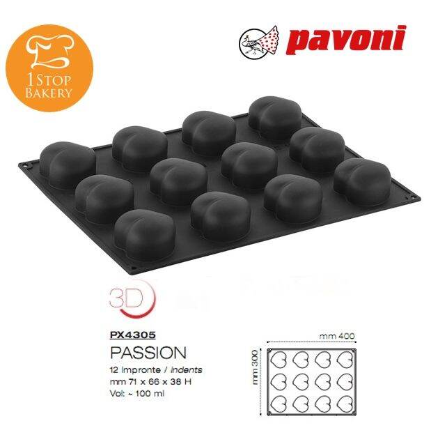 pavoni-px4305-professional-mould-40x30-nr-12-passion-mignon-พิมพ์ซิลิโคนหัวใจ