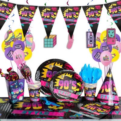 90 39;s Retro Disco Music Theme Adult Party Decoration Paper Cup Plate Banner Napkin Birthday Tableware Set Party Supplies