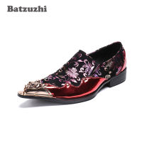 Batzuzhi Japanese Style Fashion Men Shoes Iron Pointed Toe Red Leather Men Wedding Shoes Rock Party and Runway Dress Shoes Men!