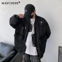 MAYCHEER   เสื้อแจ็คเก็ตสินค้าทรงหลวมปักลายลมแรงสำหรับทั้งหญิงและชายแจ็คเก็ตนักบินฤดูใบไม้ผลิ