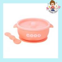 Qooc Bowl Suction ชามซิลิโคน ดูดโต๊ะ พร้อมช้อน สีพีช