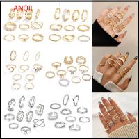 ANQII 10PCS วินเทจ ทอง/เงิน กลวง เรขาคณิต ข้ามเปิด แหวนผู้หญิง สนับมือนิ้ว ชุดแหวน เครื่องประดับพังค์