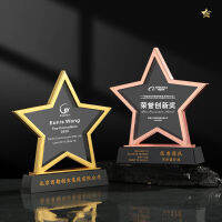 【NEW】【Penghantaran Privasi Tinggi】 Metal Gold Five-Pointed Star Crystal Trophy K9 Engraved Printing Souvenir Honor Award Gold and Silver Copper Ornaments Production