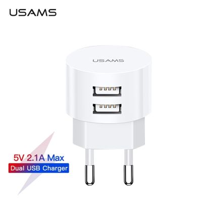 USAMS 5V 2.1A Mini Round US EU UK Plug Dual Ports Phone Charger For iPhone iPad Samsung Xiaomi Basic Charge Travel Charger