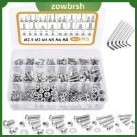 ZOWBRSH 460Pcs 304สแตนเลสสตีล ประเภทสกรูเมตริก M2.5 M3 M4 M5 M6 M8 ขนาด22นิ้ว สกรูฝาครอบซ็อกเก็ต hex หัวปุ่ม พร้อมประแจหกเหลี่ยม6ตัว ชุดน็อตและสลักเกลียว มืออาชีพด้านการ