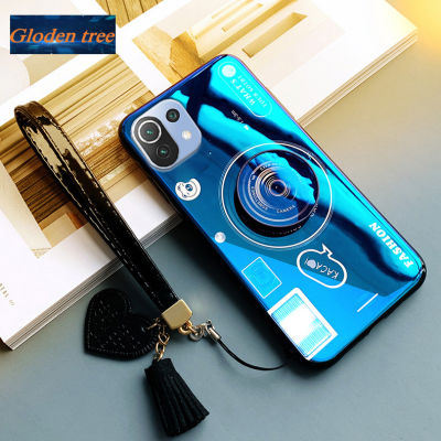 Gloden tree For Xiaomi Mi 11 11Lite 11Ultra Case Camera Pattern + Stand + Beautiful Tassel Hand Strap Protective Back Cover Couple Cases