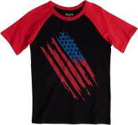 KIDPIK Boys Short Sleeve American Flag Baseball Graphic Tee, Size: XXS (4) - L (12)