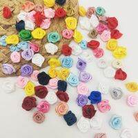 100Pieces/Lot Size 1.5CM Ribbon Rose Satin Artifical Flowers Handmade DIY Wedding Bouquet Flower Girl Hair Cloth Accessories