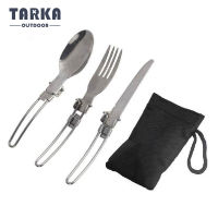 TARKA สแตนเลสพับส้อมมีดช้อนส้อมชุดช้อนกลางแจ้ง Camp Picnic Slice Tableware เดินป่า Tourist อุปกรณ์ทำอาหาร